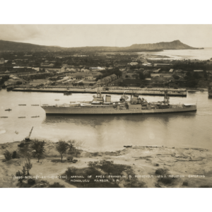 Arrival of President FDR on the USS Houston Entering Honolulu Harbor
