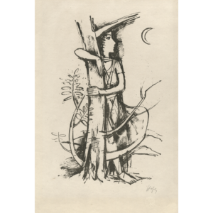 Mädchen, ein Baumstamm umfassend