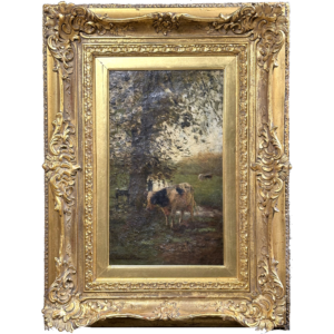 Cows Grazing by a Pond