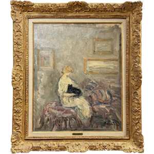 Femme Tenant un Chat Noir