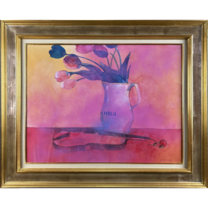 Tulips in a Pitcher with Violin
